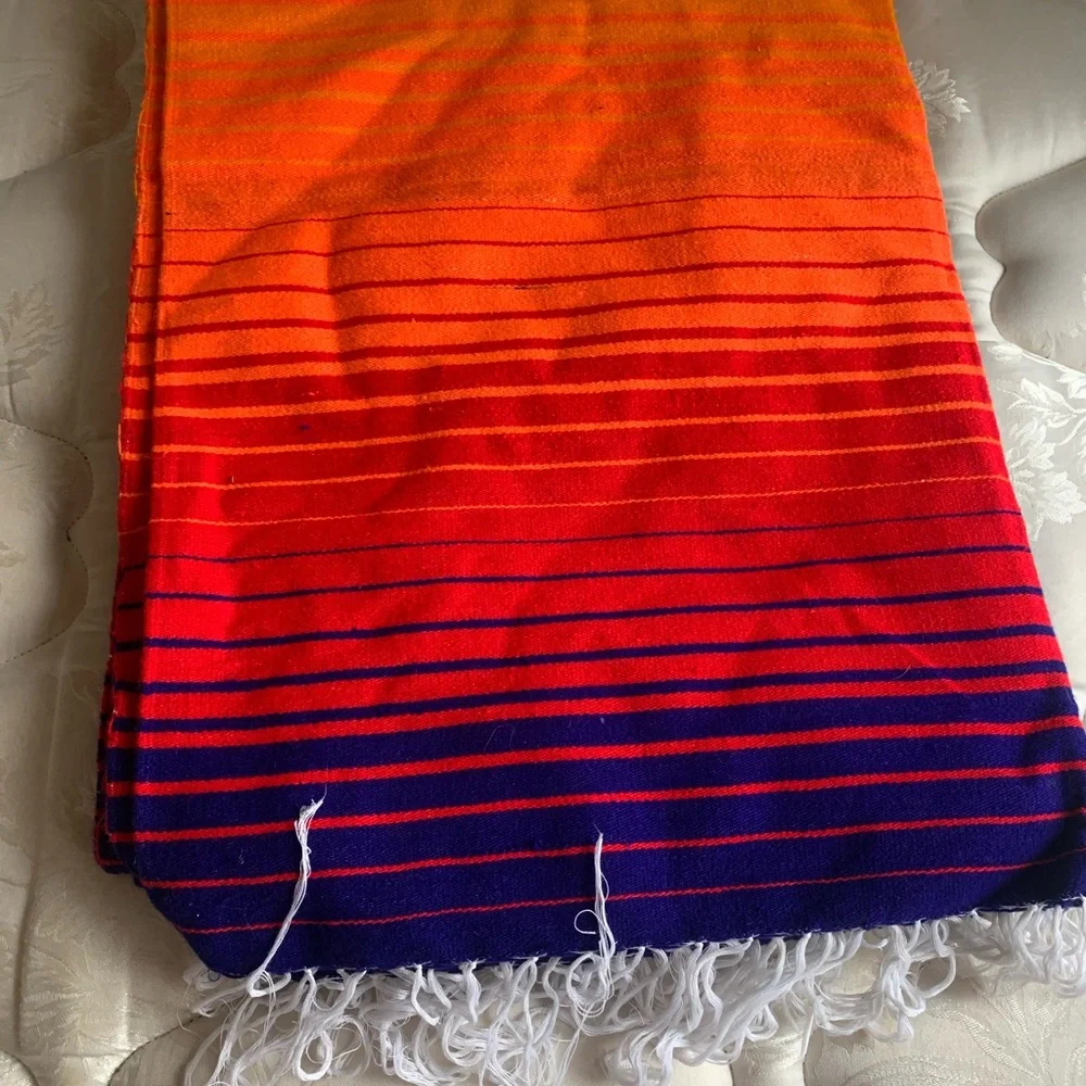 VTG 80's Mexican Serape Saltillo XL Fine Wool Blanket Throw Rug Rainbow